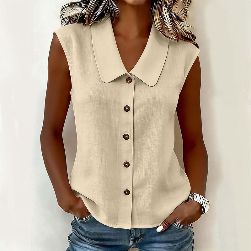 Dovirelle - Mouwloze blouse voor dames met V-hals en elegante knopen