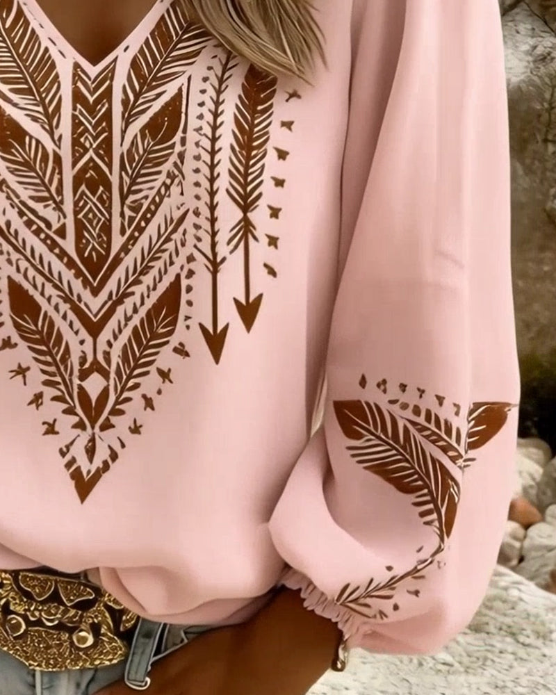 Ixavelle - Dames boheemse blouse met V-hals en pofmouwen