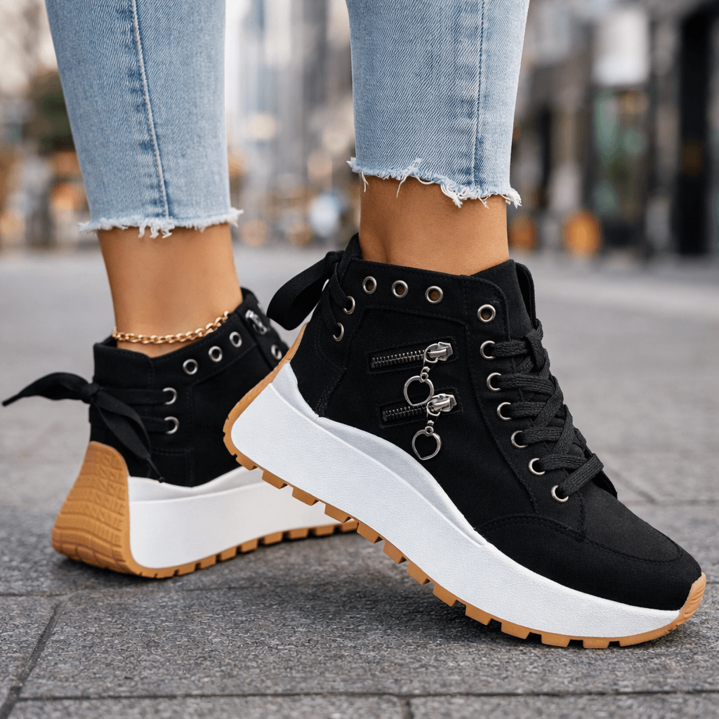 Jasmyra - Platform sneakers voor dames in blauwe denim chunky moderne stijl