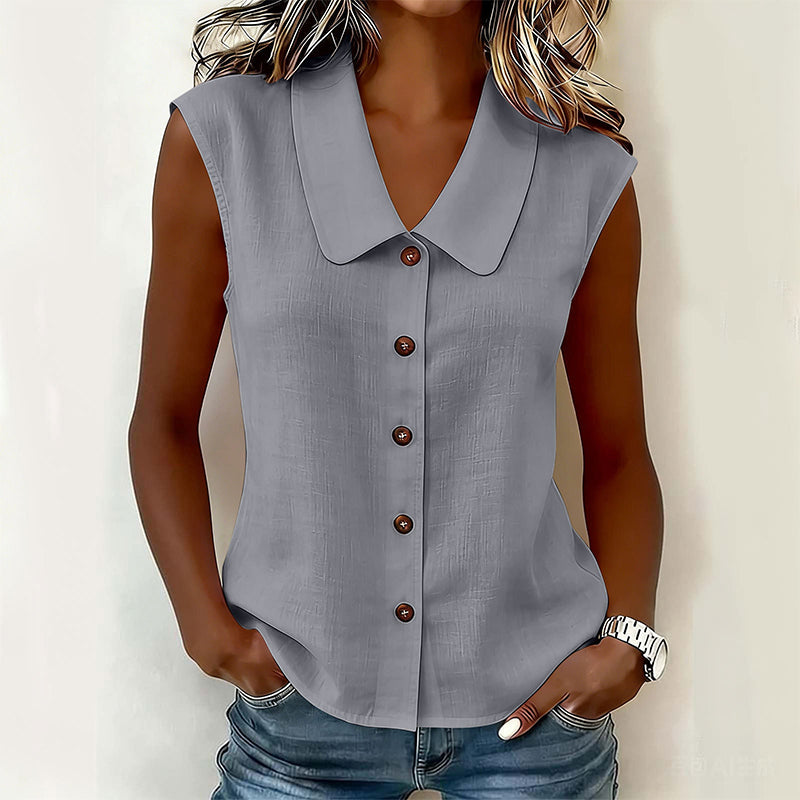 Dovirelle - Mouwloze blouse voor dames met V-hals en elegante knopen