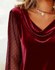 Lunavessia - Elegante Blouse met Drapé Kraag en Transparante Mouwen