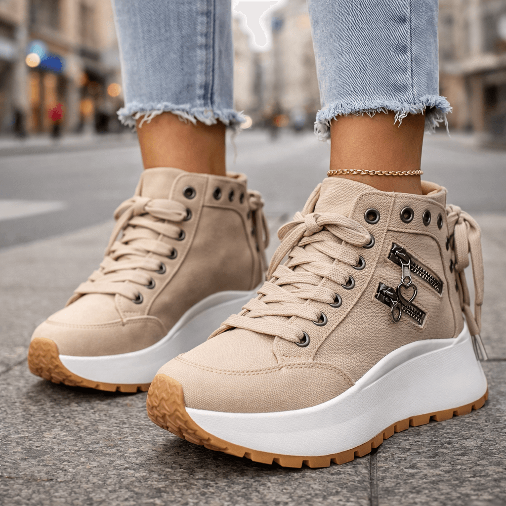 Jasmyra - Platform sneakers voor dames in blauwe denim chunky moderne stijl