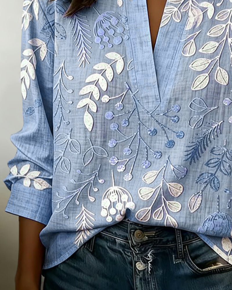 Pelyxa - Damesblouse met bloemenprint van katoen elegante regular fit voor de zomer