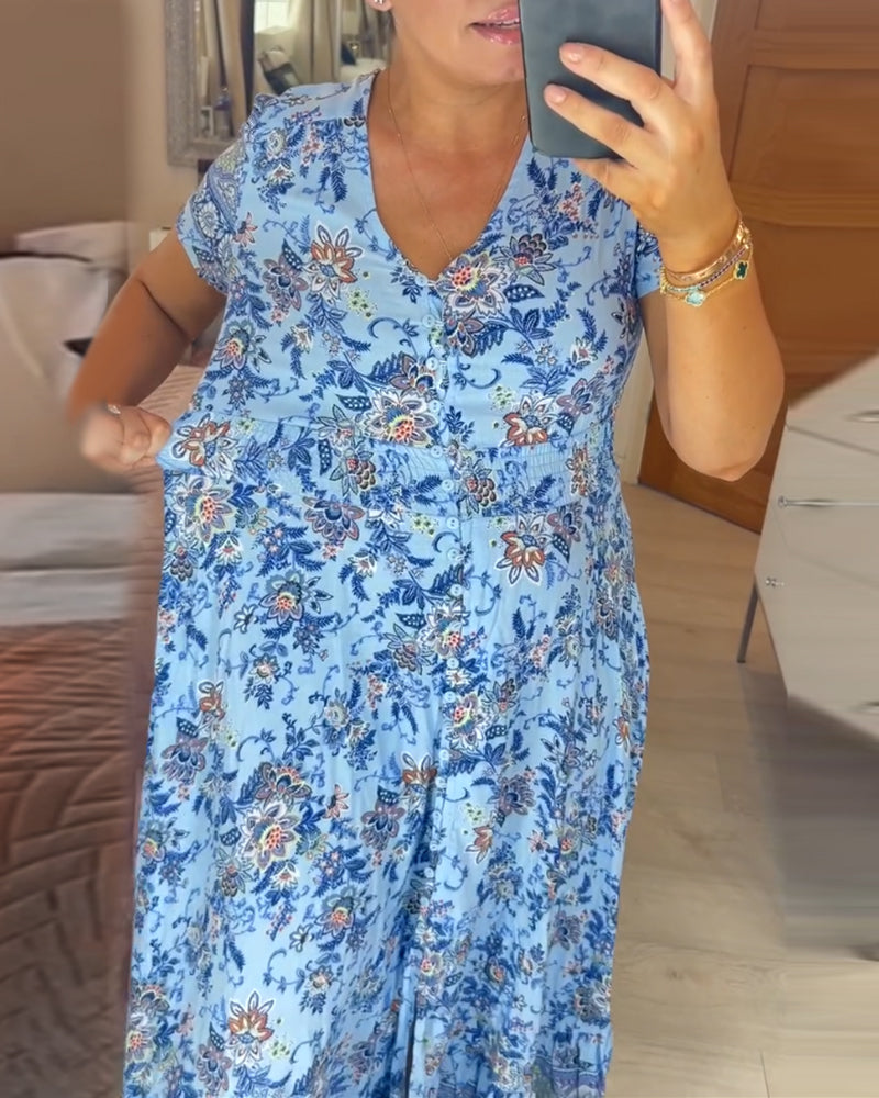 Denise - Maxi Bloemenjurk met V-Hals