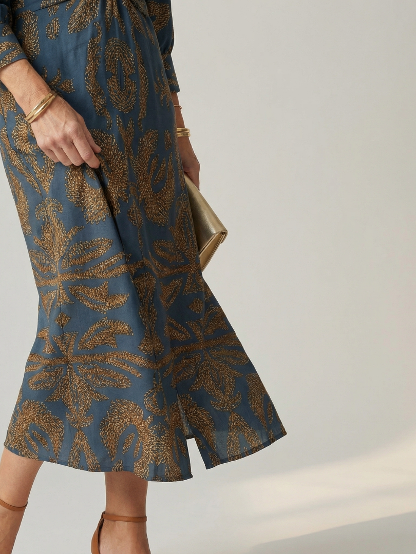 Falune - Midi jurk voor dames met een elegante strakke taille en print