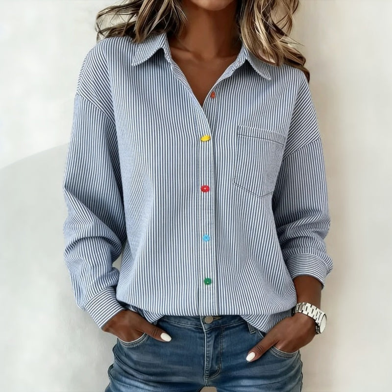 Sovira - Casual Gestreepte Damesblouse met Knopen en Zak