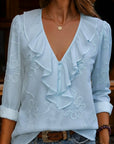 Myrella - Vintage Blouse met Volants en Bloemenborduursels
