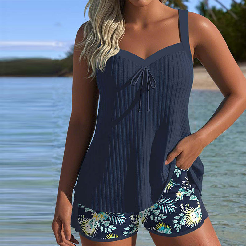 Laluna® Gestreepte Tankini met Bijpassende Tweedelige Strandshort – Stijlvol aan het Strand