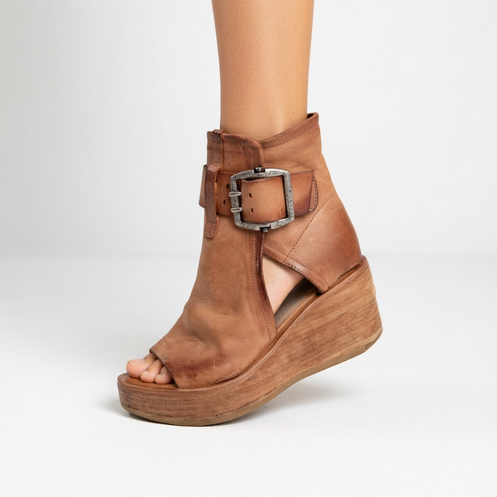Kalyne - Dames wedge sandalen van suède met open teen en enkelbandje