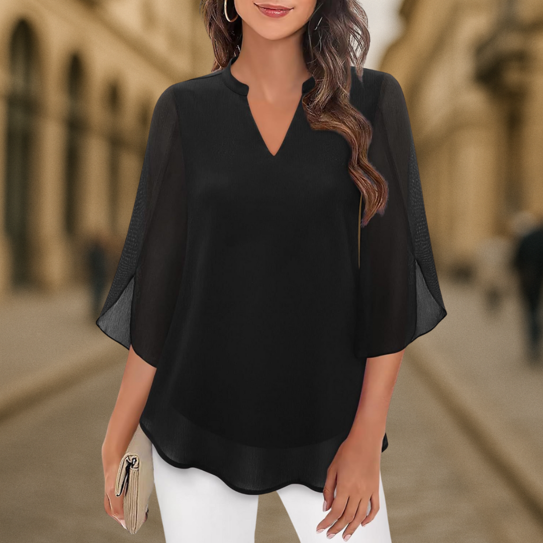 Ozyra - Vloeiende Chiffon Blouse met Elegante V-hals