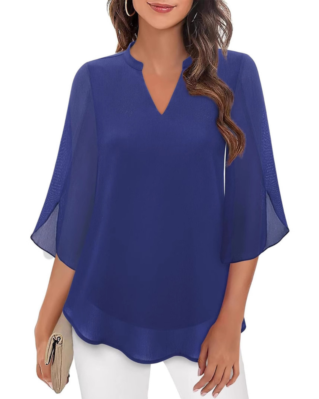 Ozyra - Vloeiende Chiffon Blouse met Elegante V-hals