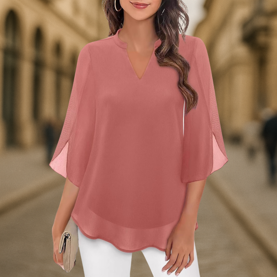 Ozyra - Vloeiende Chiffon Blouse met Elegante V-hals