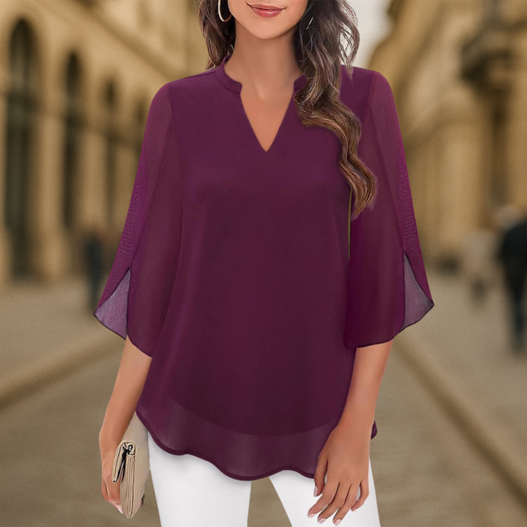 Ozyra - Vloeiende Chiffon Blouse met Elegante V-hals