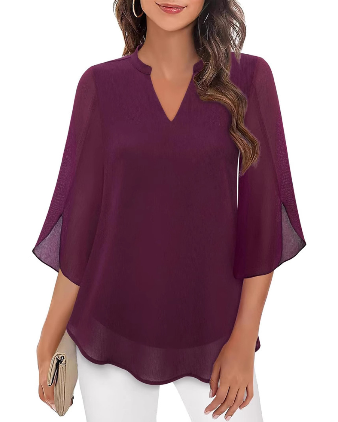 Ozyra - Vloeiende Chiffon Blouse met Elegante V-hals