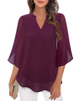 Ozyra - Vloeiende Chiffon Blouse met Elegante V-hals