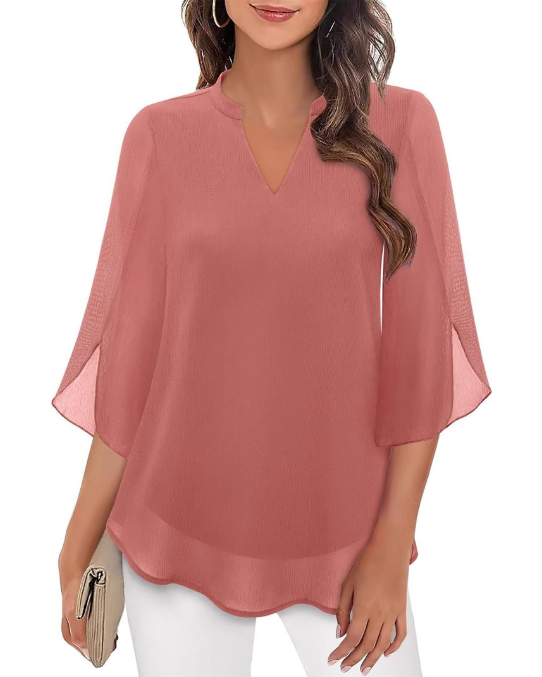 Ozyra - Vloeiende Chiffon Blouse met Elegante V-hals