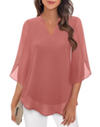 Ozyra - Vloeiende Chiffon Blouse met Elegante V-hals