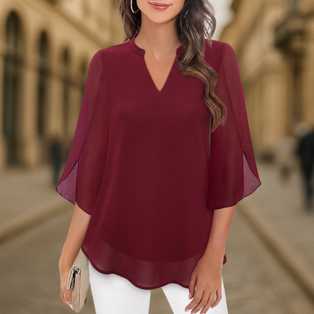 Ozyra - Vloeiende Chiffon Blouse met Elegante V-hals