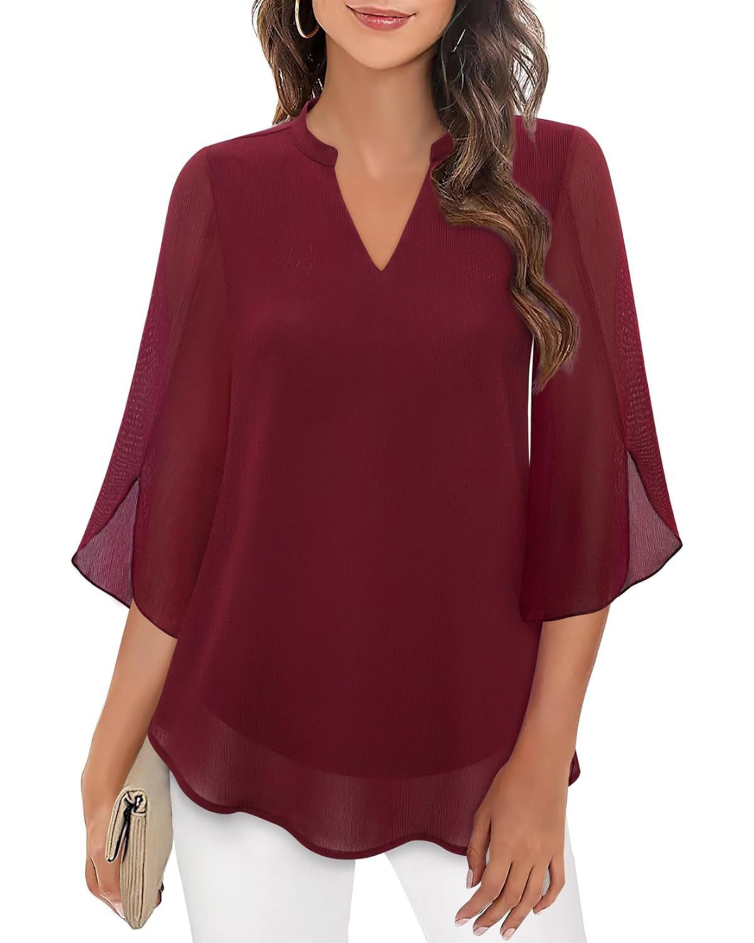Ozyra - Vloeiende Chiffon Blouse met Elegante V-hals