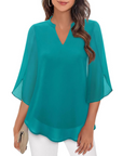Ozyra - Vloeiende Chiffon Blouse met Elegante V-hals