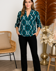 Florina - Elegant Patroon Lange Mouw Casual Blouse