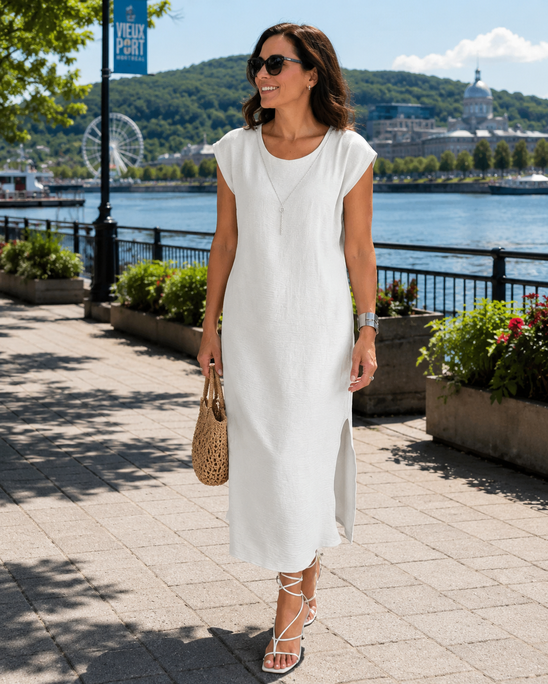 Orlena - Mouwloze midi jurk voor dames met een zijsplit