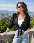 Brynoria - Korte vrouwen top van transparant chiffon met strik aan de voorkant