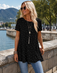 Glysselle - Dames blouse in het wit met stippen en korte mouwen