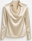Laureline - Glimmende Blouse met Geplooide Kraag - Chic & Tijdloos