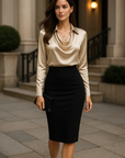 Laureline - Glimmende Blouse met Geplooide Kraag - Chic & Tijdloos