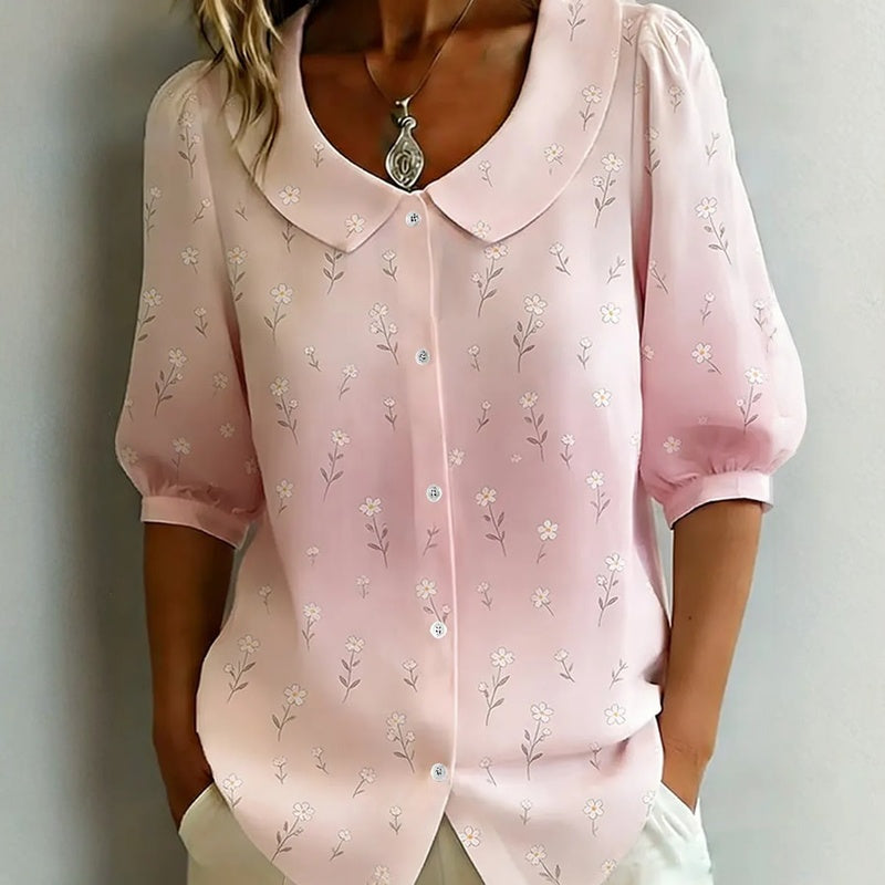 Quoravelle - Vintage Bloemenblouse met Claudine Kraag en Pofmouwen