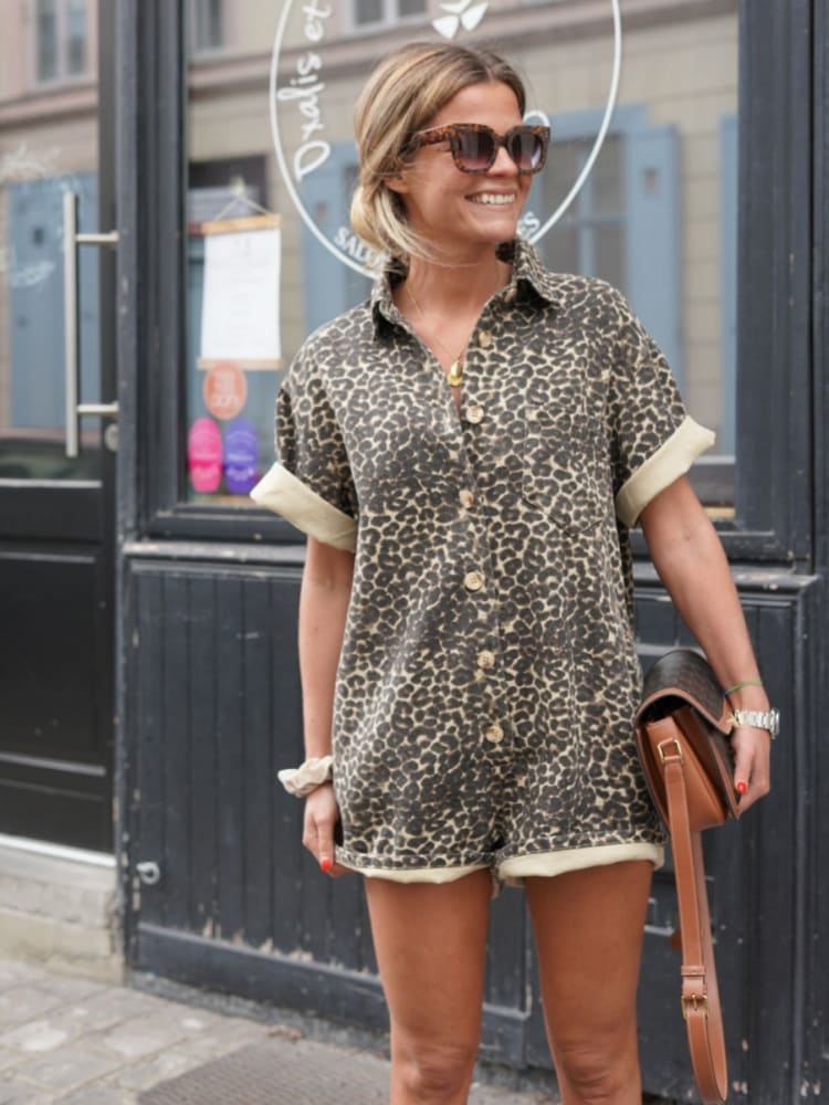 Tessia - Mini Romper met Cheetah print