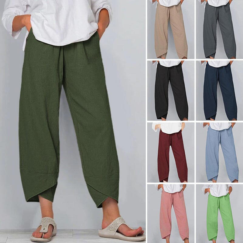 Belythia - Vintage asymmetrische hoge taille damesbroek met zakken