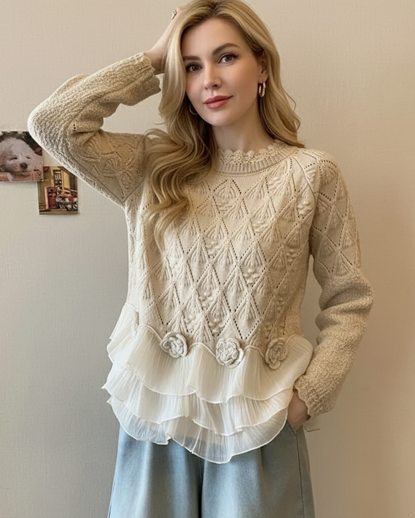 Selavellisse - Romantisch Volant Gebreid Cardigan