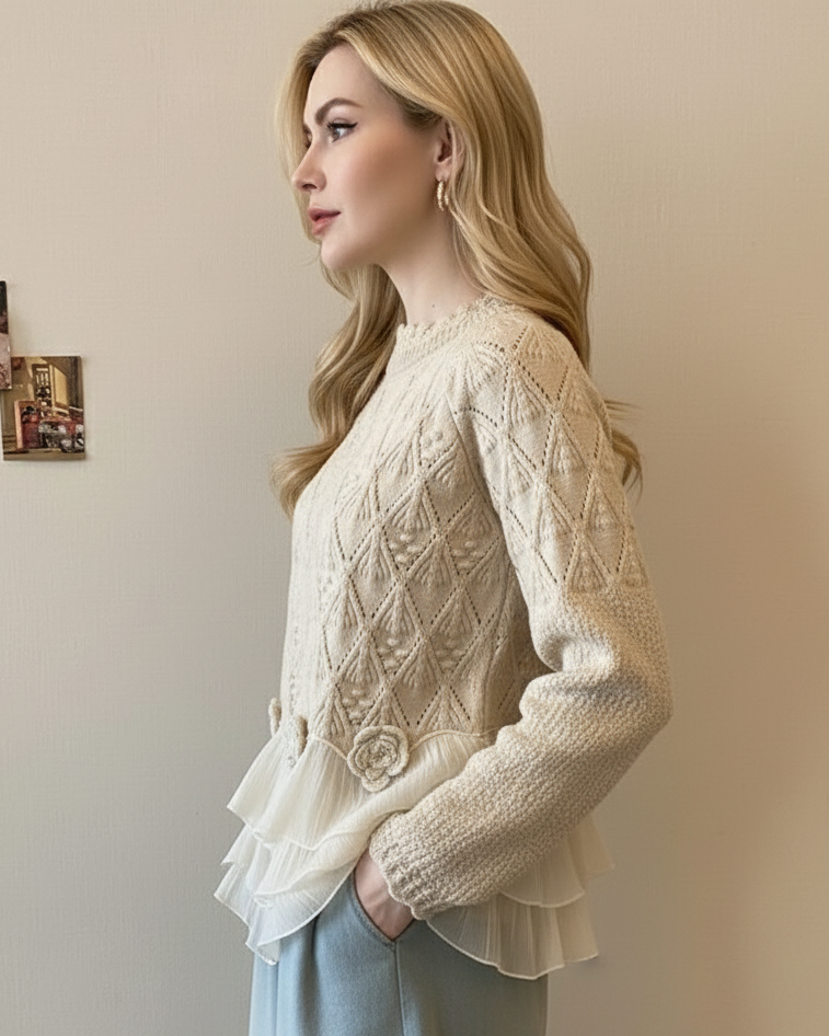 Selavellisse - Romantisch Volant Gebreid Cardigan