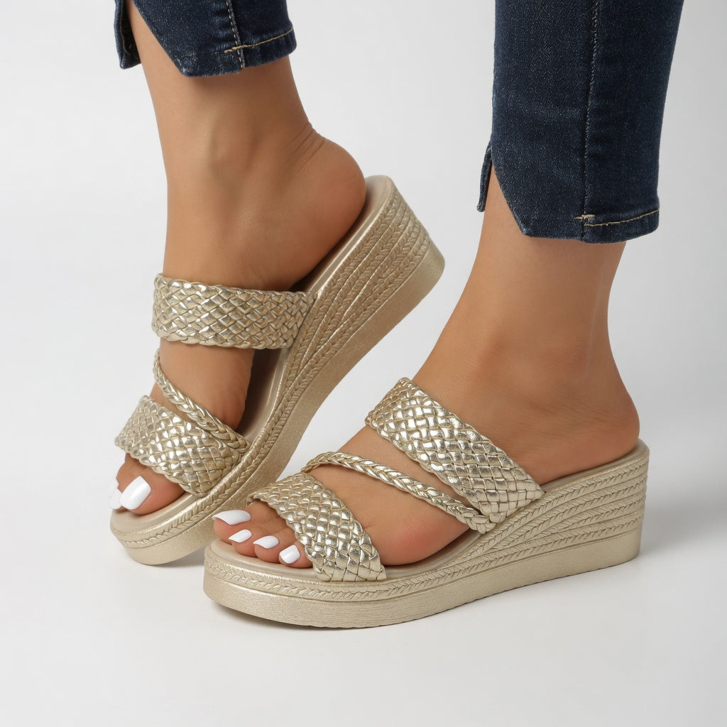 Hysoria - Dames sandalen met gevlochten hakken en gekruiste banden