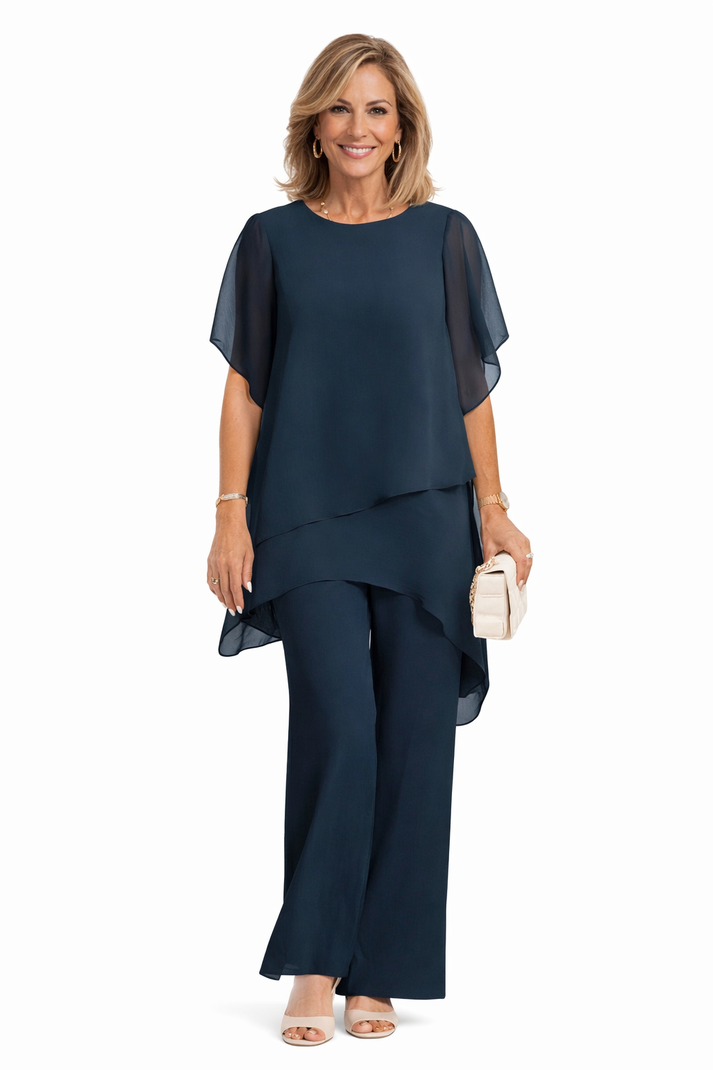 Avelonix - Vrouwen tweedelig ensemble elegante vloeiende brede broek avond