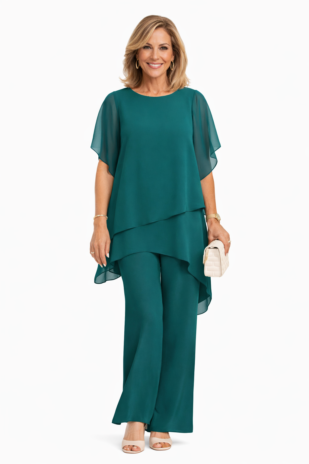 Avelonix - Vrouwen tweedelig ensemble elegante vloeiende brede broek avond