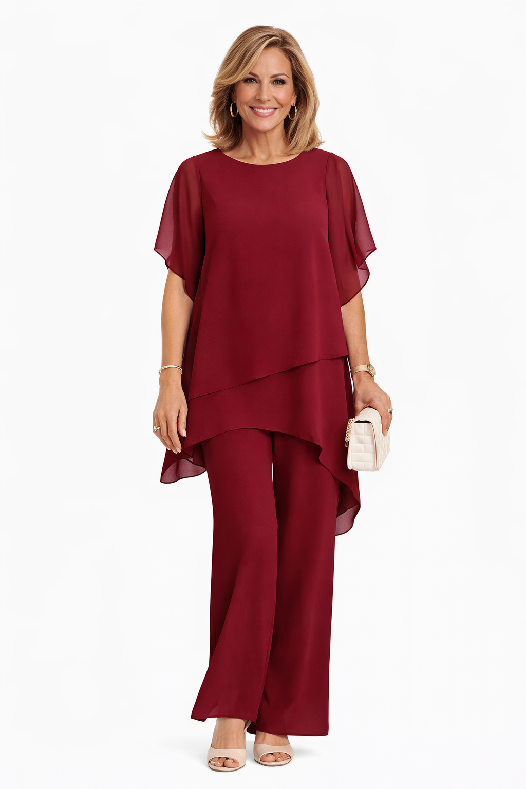 Avelonix - Vrouwen tweedelig ensemble elegante vloeiende brede broek avond