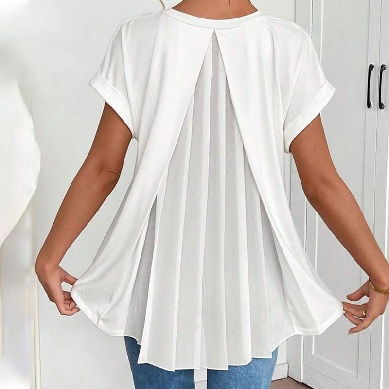 Estella - T-shirt met korte mouwen effen kleur patchwork