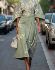 Havirelle - Elegante midi bloemenjurk voor dames met vloeiende mouwen en artistieke print