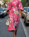 Havirelle - Elegante midi bloemenjurk voor dames met vloeiende mouwen en artistieke print