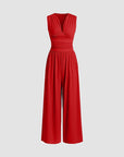 Aurevina - Dames jumpsuit zonder mouwen met V-hals en wijde benen