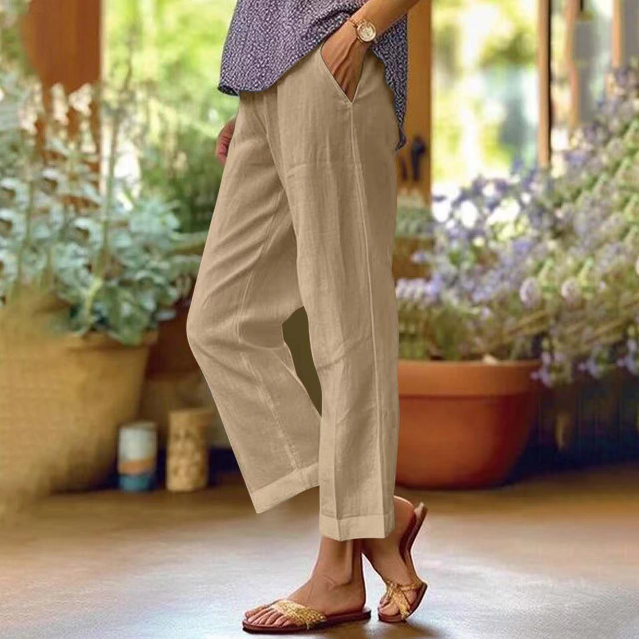 Ixoriae - Ruime Katoenen en Linnen Broek met Elastische Taille