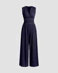 Aurevina - Dames jumpsuit zonder mouwen met V-hals en wijde benen