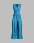 Aurevina - Dames jumpsuit zonder mouwen met V-hals en wijde benen