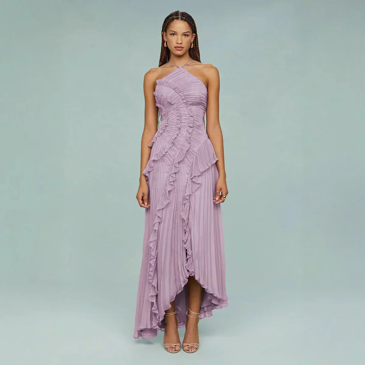 Bravielle - Lange plissé jurk voor dames met elegante asymmetrische volants