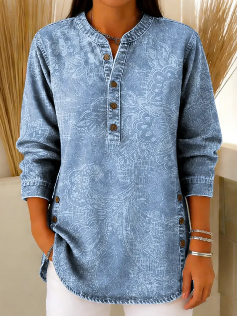 Quelyra - Geknoopte Blouse met Print en Ronde Hals