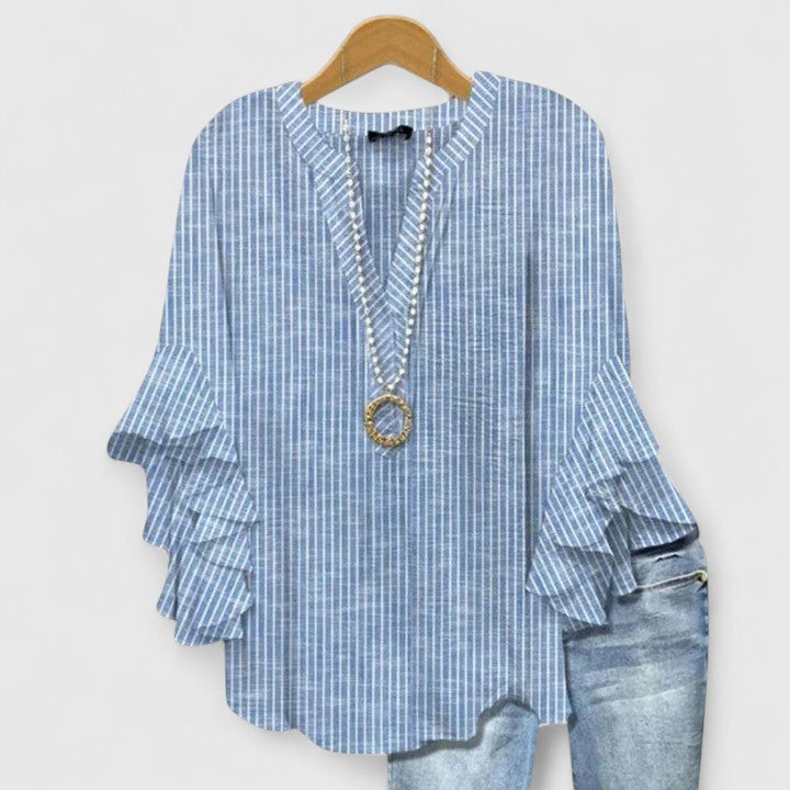 Myravelle - Damesblouse met bohemien print en elegante volantmouwen