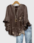 Myravelle - Damesblouse met bohemien print en elegante volantmouwen